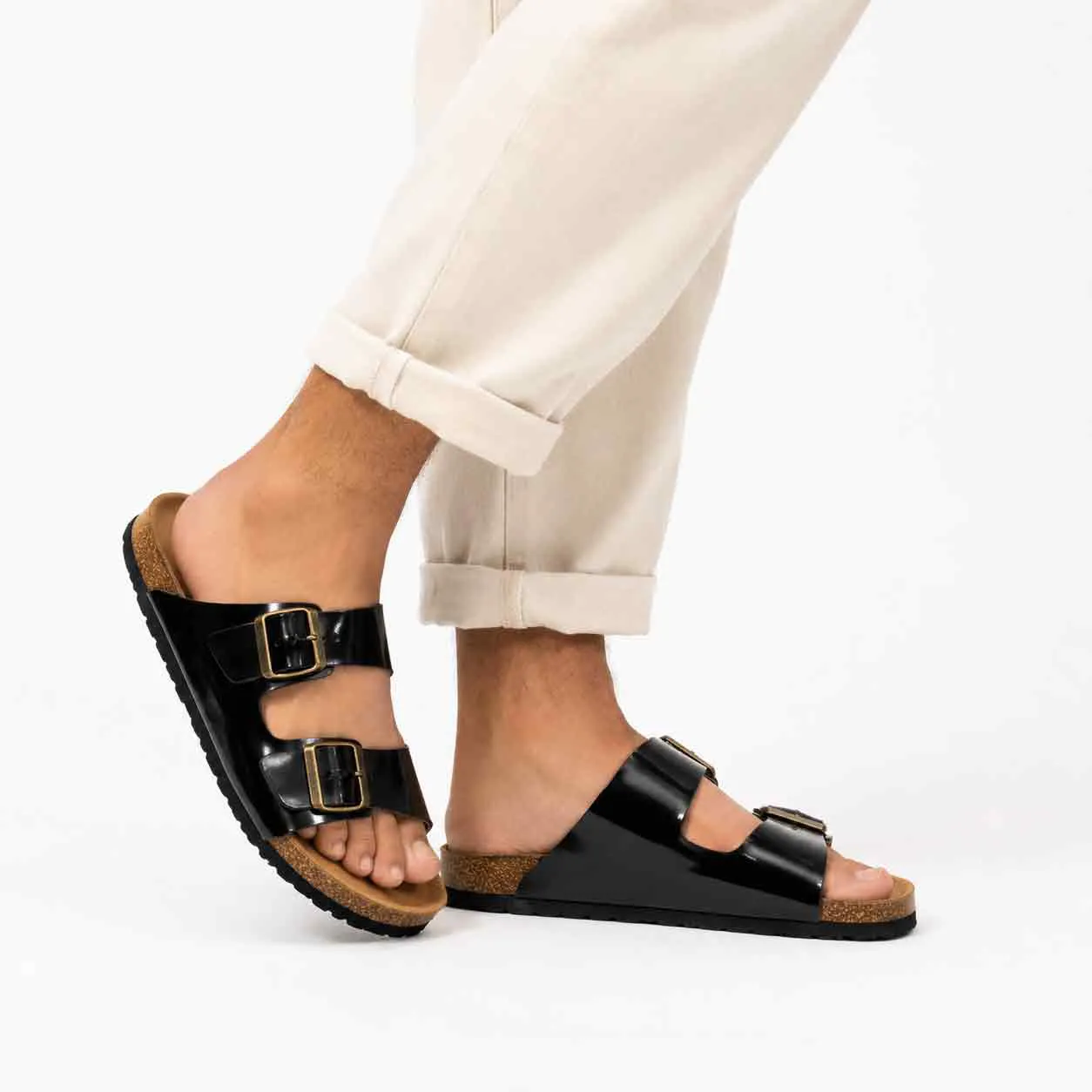 Sandale pour homme s030-1 Noir cuir miniature